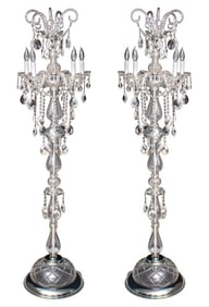 Baccarat Style Baroque Revival Torchieres, Pair