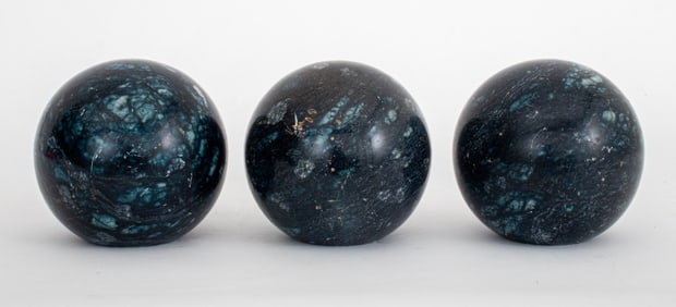 Grand Tour Style Prussian Blue-Dyed Stone Orbs, 3