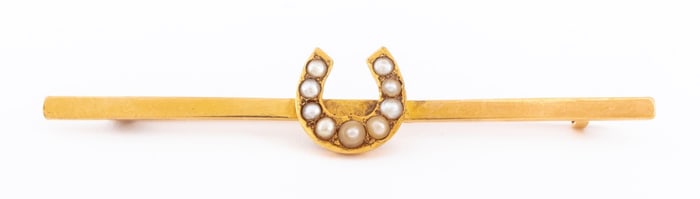 22K Yellow Gold Seed Pearl Horseshoe Pin