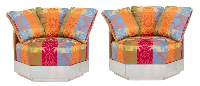 Milo Baughman Attr. Hexagonal Swivel Chairs, Pair