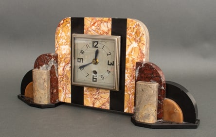 German Art Deco Marble Mantle Clock