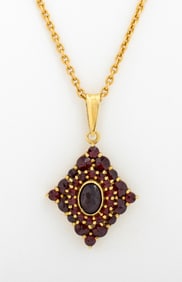 14K Yellow Gold Garnet Pendant Necklace