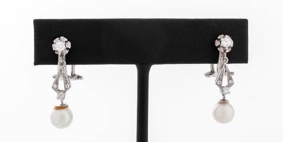 Platinum Pearl Diamond Drop Earrings