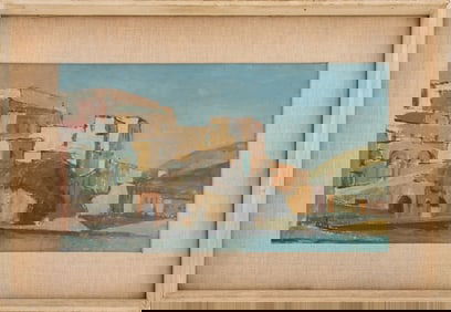 Italian School Landscape Oil on Canvas Board