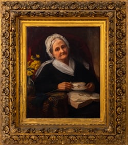 Dutch School Woman's Portrait Oil on Canvas, 19 C.