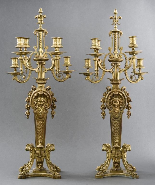 Italian Renaissance Revival Bronze Candelabra, Pr (1 of 8)