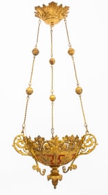 Gothic Revival Gilt Metal Hanging Pendant, 19th C.