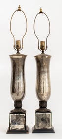 Mercury Mirror Baluster Vase Lamps, Pair