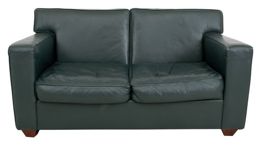 Hunter Green Leather Two-Seat Sofa