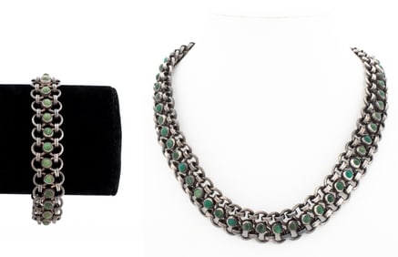 Hector Aguilar Sterling Turquoise Jewelry Set, 2