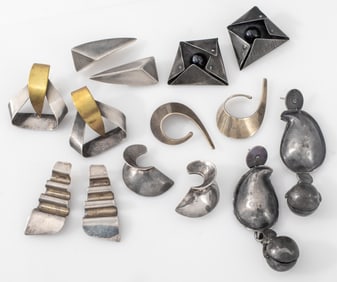Modernist Silver Earrings, 7 Pairs