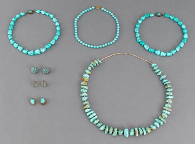 Turquoise Silver Jewelry, 7 Pieces