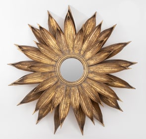 Hollywood Regency Gilt Metal Starburst Mirror