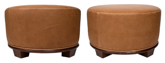 Art Deco Revival Modern Leather Stools, Pair