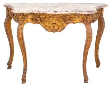 Louis XV Marble Top Giltwood Console Table