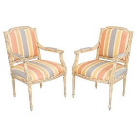 French Louis XVI Style Upholstered Armchairs, 2