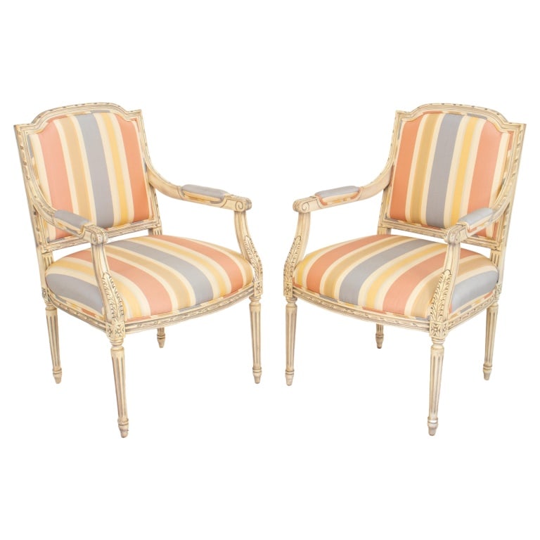 French Louis XVI Style Upholstered Armchairs, 2 (1 of 8)