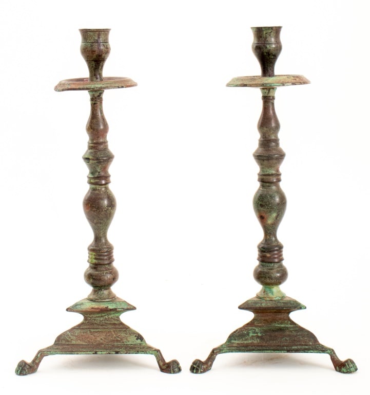 Verdigris Patinated Metal Candlestick Holders, Pr. (1 of 6)