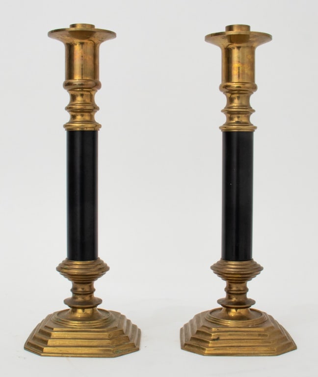 Columnar Brass Candlestick Holders, Pair (1 of 6)