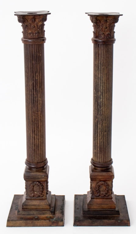Patinated Corinthian Column Candlesticks, Pair (1 of 6)