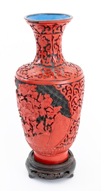 Chinese Carved Red & Black Cinnabar Vase (1 of 7)