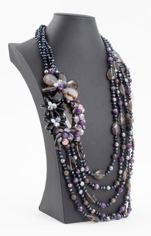 Silver, Agate, and Pearl Flower Pendant Necklace (1 of 10)