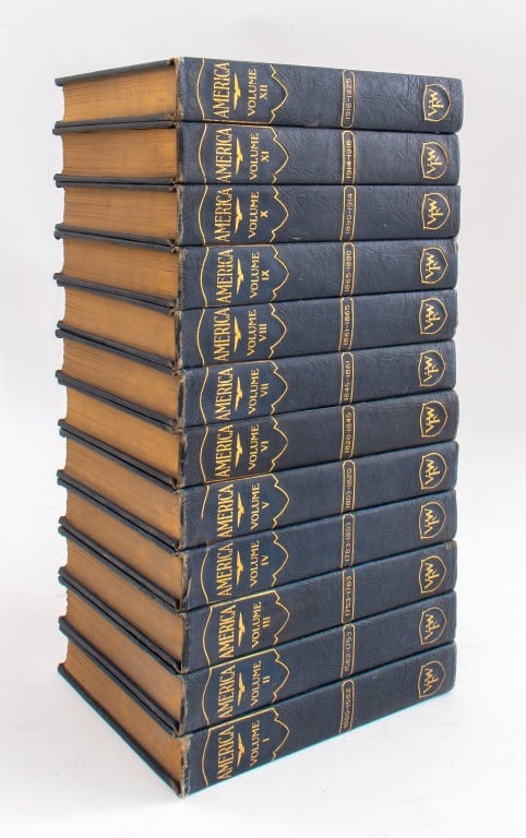America: Great Crises in Our History, 12 Vols.: "America: Great Crises in Our History Told by Its Makers" 1000 AD - 1925 AD in 12 Volumes, published by the Americanization Department, Veterans of Foreign Wars: Chicago, 1925. 8.5" H x 6.25" W. Prove