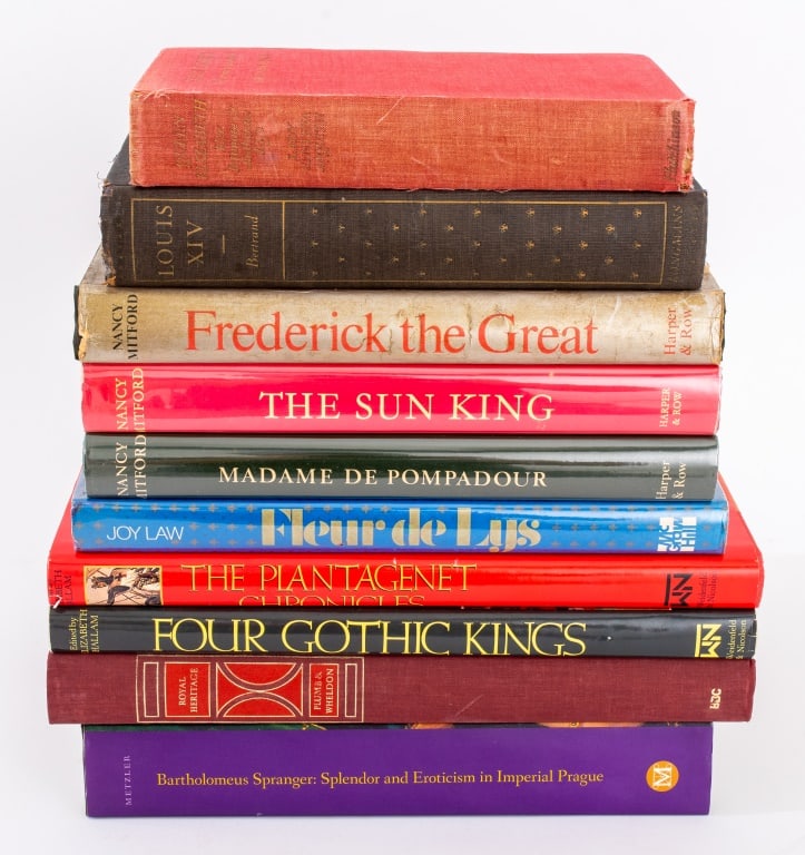 Books on European Royalty, 10: Collection of Ten Books on European Royalty, comprising: Lady Cynthia Asquith "Queen Elizabeth: Her Intimate and Authentic Life", Nancy Mitford "Frederick the Great", Nancy Mitford "The Sun King", Nan