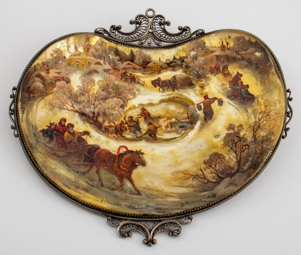 Russian Filigree-Mounted Fedoskino Shell (1 of 10)
