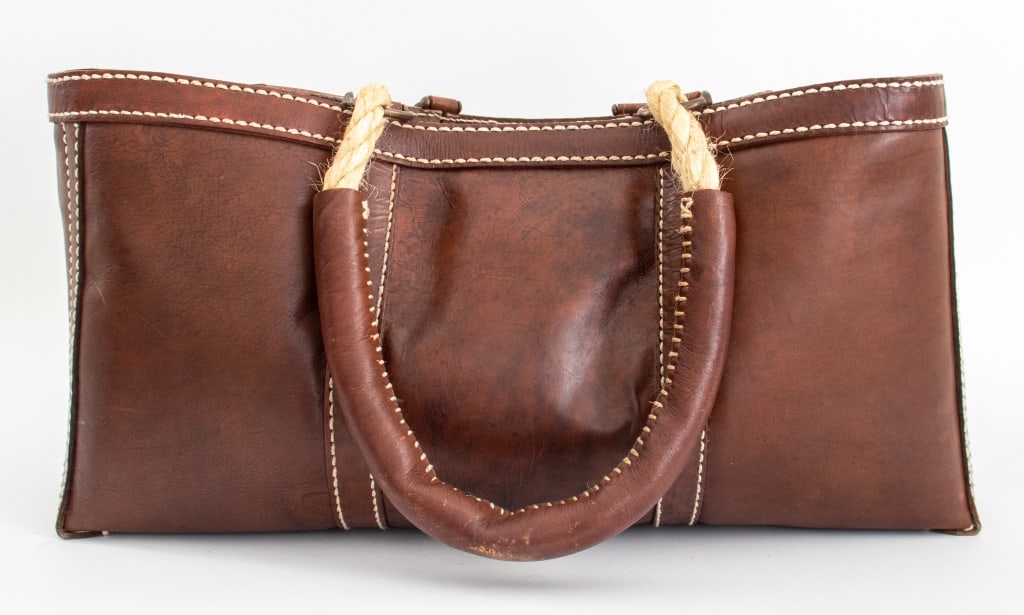 Brown Leather Firewood Two-Handled Holder (1 of 5)