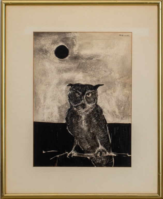 Matsumi Kanemitsu "Horned Owl" Ink on Paper, 1953 (1 of 9)