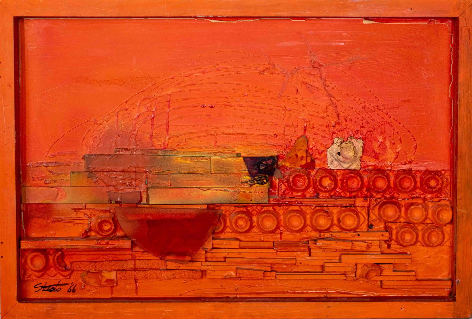 Illegibly Signed Mixed Media on Wood Board, 1966 (1 of 10)