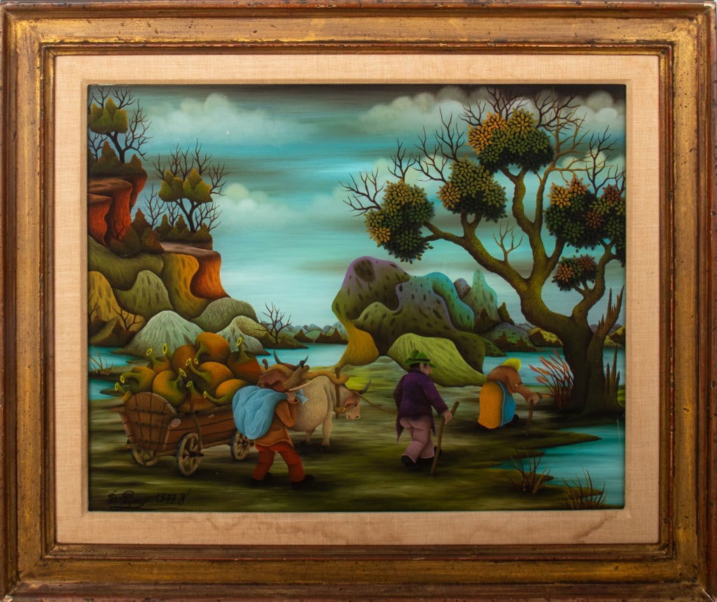 Djuro Popec "Pumpkins" Reverse Glass Painting (1 of 14)