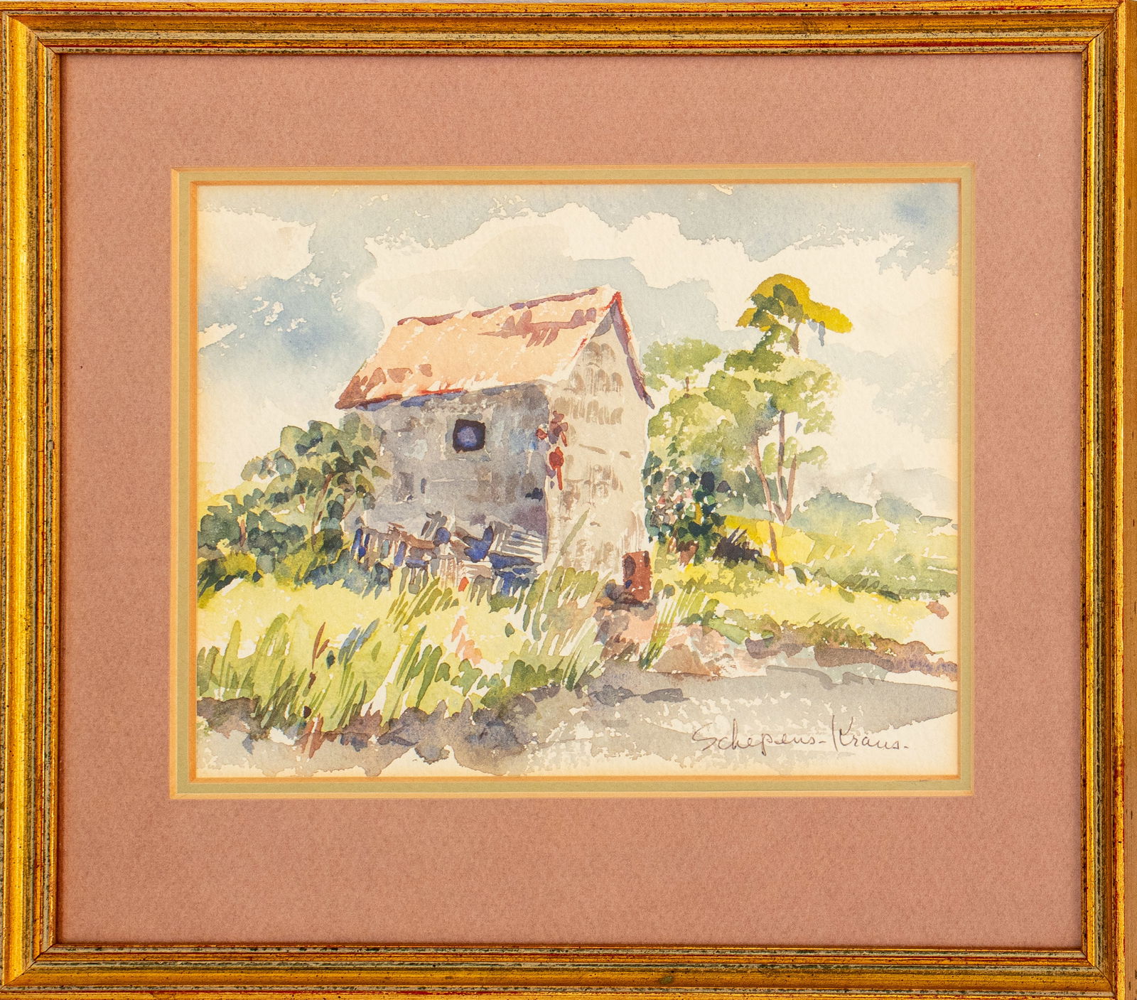 Helen Schepens-Kraus Cottage Scene Watercolor (1 of 9)