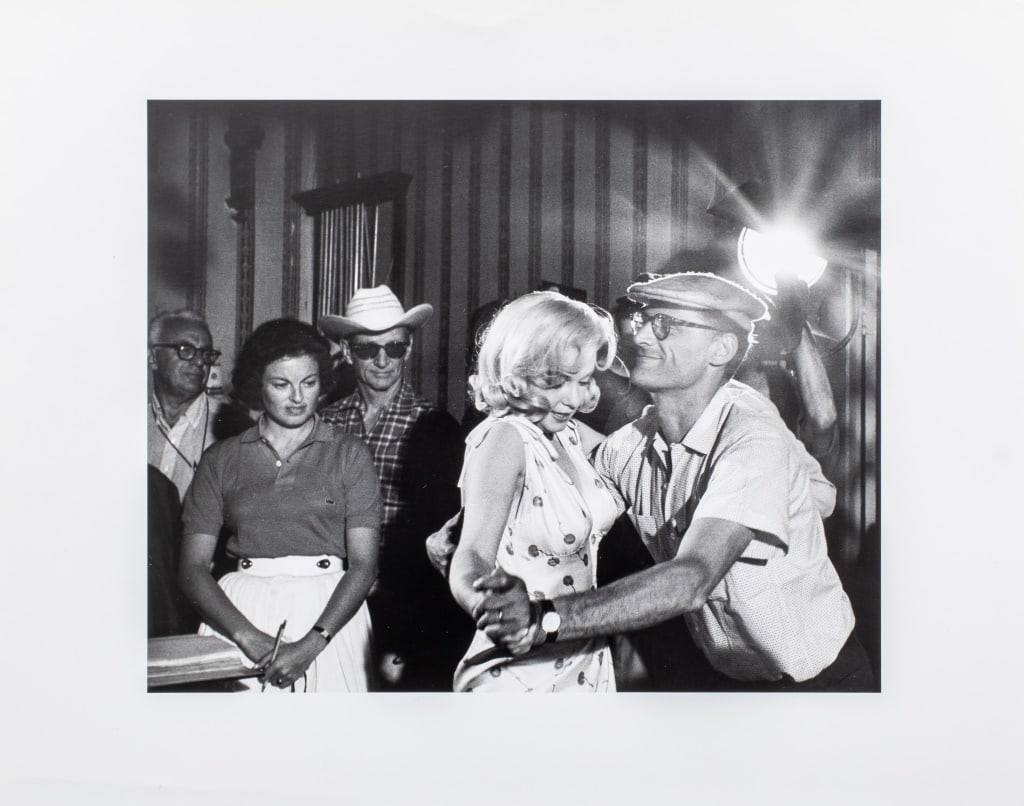 Eve Arnold Marilyn and Arthur Miller Silver Print: Eve Arnold (American, 1912-2012), Marilyn and Arthur Miller (on the set of the "The Misfits"), Gelatin Silver Print, 1960, signed, dated, and inscribed "For Joan with Love, Eve Arnold" and stamped "Ev