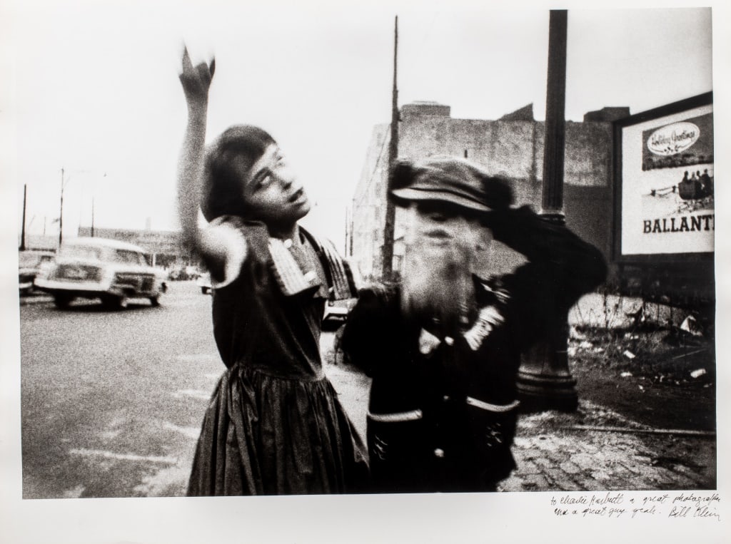 William Klein "Dance in Brooklyn" Silver Print: William Klein (American, b. 1928), "Dance in Brooklyn", Gelatin Silver Print, 1954, likely printed in the 1970s, signed and inscribed "to charlie harbutt a great photographer and a great guy yeah." to