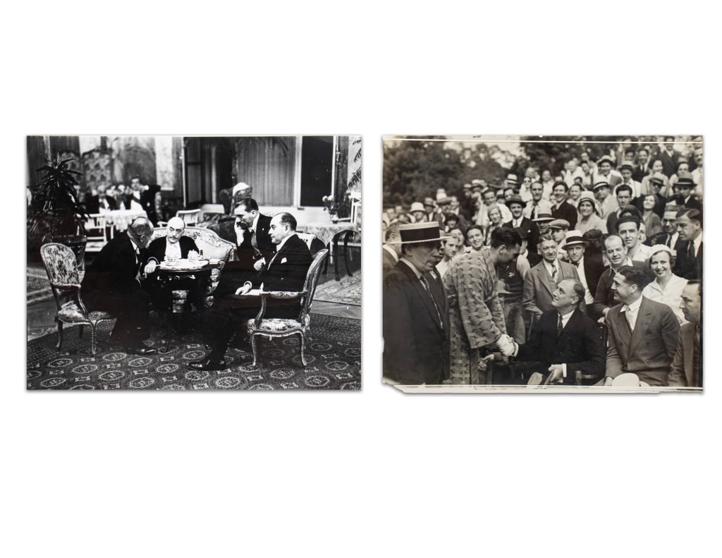 Erich Salomon Gelatin Silver Prints, 2: Erich Salomon (German, 1886-1944), Two Gelatin Silver Prints, comprising: Conversation, August 1931, stamped "Photograph by Erich Salomon Magnum Photos / Magnum Photograph Department" along with parti