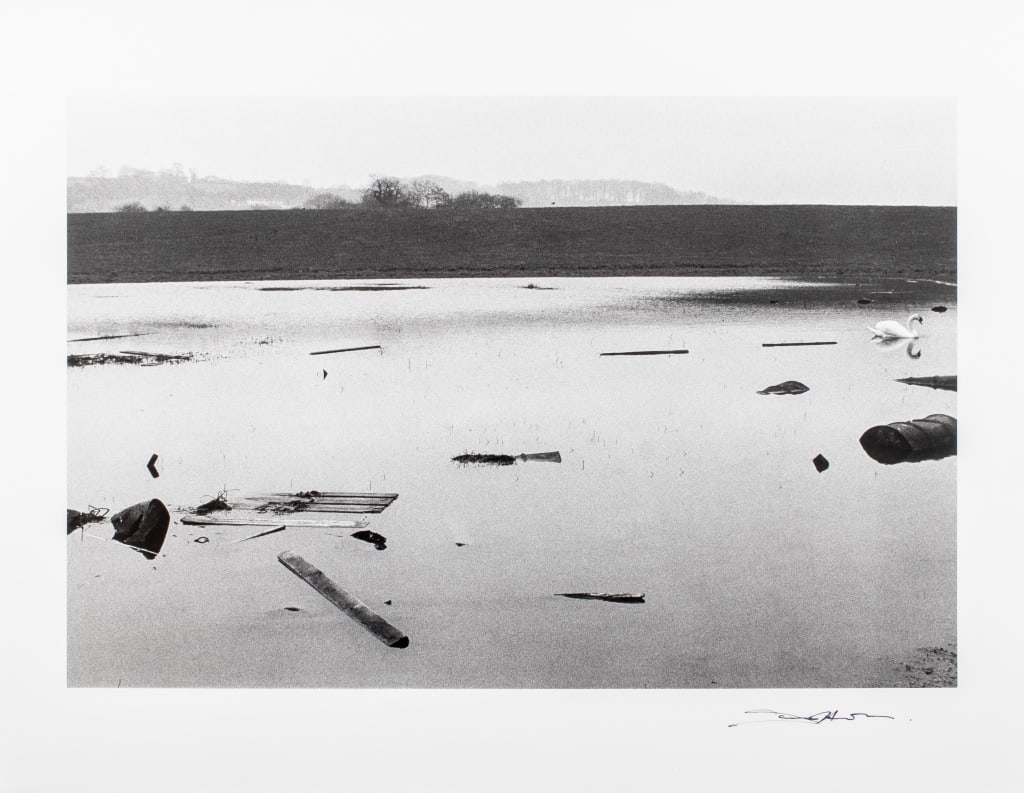 David Hurn "Pond Cardiff Wales" Silver Print: David Hurn (British, b. 1934), "Pond Cardiff Wales" Gelatin Silver Print, 1974, signed in ink lower right, titled, dated, numbered "356/12", and stamped "David Hurn - Magnum" to verso. Image: 8" H x 1