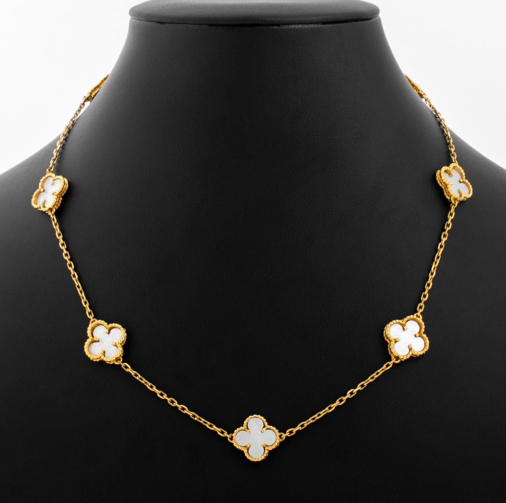 18K Yellow Gold MOP Lucky Alhambra Style Necklace (1 of 5)
