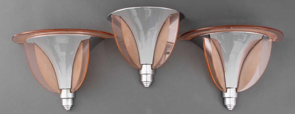 Petitot Style Art Deco Glass & Chrome Sconces, 3 (1 of 7)
