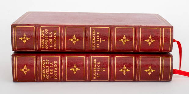 Complete Set Tales & Novels of De La Fontaine, 2: Complete Set of the Tales and Novels of Jean De La Fontaine (French, 1621-1695), two volumes, illustrated by Clara Tice, G.J. Thieme Nijmegen, Holland, 1929, 457 out of 990. 9.5" H x 6.5" W x 1.5" D.