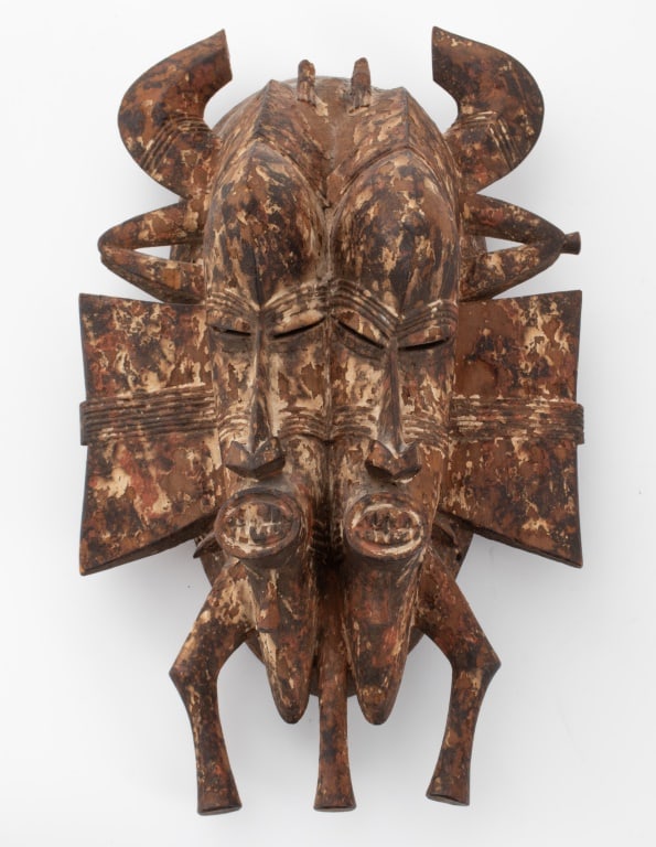 African Senufo Carved Wood Twin Mask, 20th C. (1 of 5)