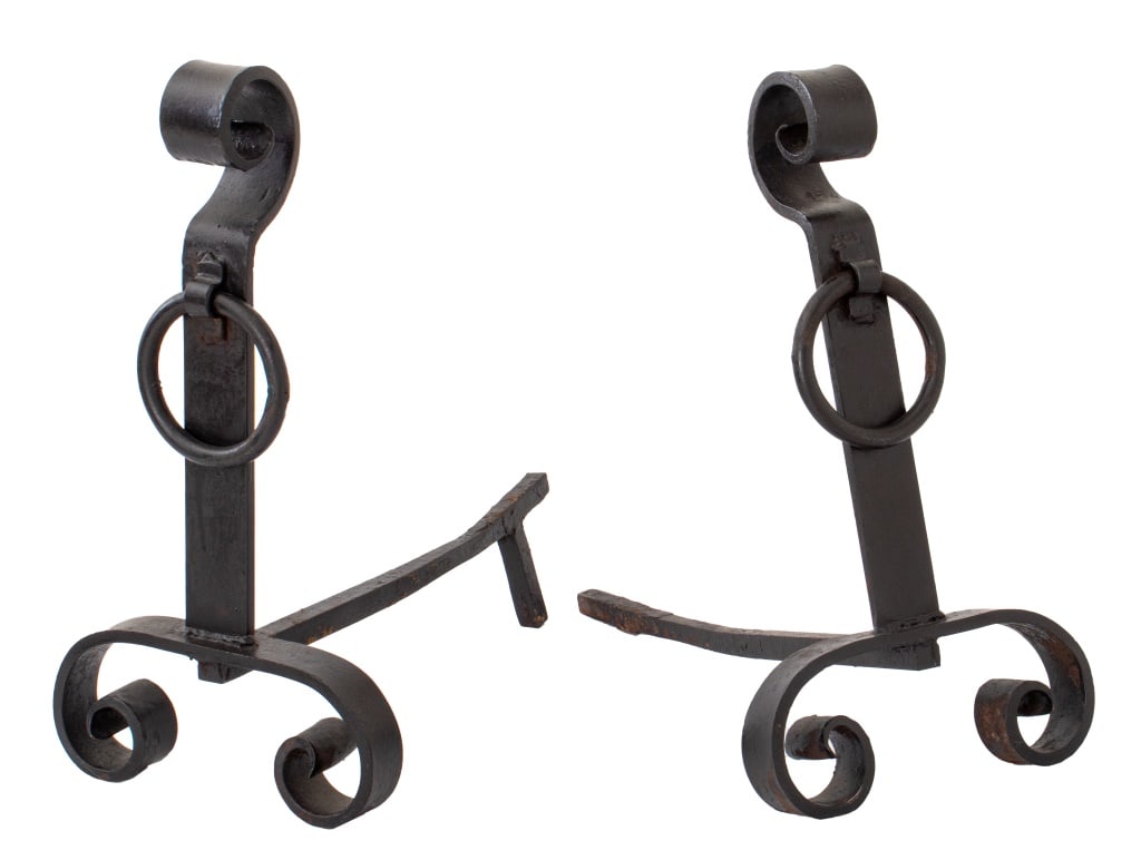 Cast Iron Andirons with Rings, Pair (1 of 8)
