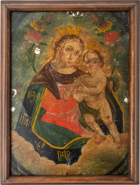 Madonna and Child Retablo Oil on Tin, 19th C. (1 of 8)
