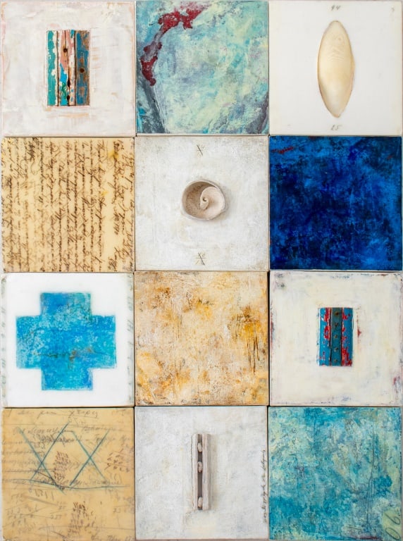 Signed 12-Part Encaustic on Canvas Series, 2005: Contemporary School, Twelve-Part Encaustic and Mixed Media on Canvas, each numbered, one illegibly igned (Leani? Hami? Luane?) and with date "05 / 05" for May 2005, each with a different image and num