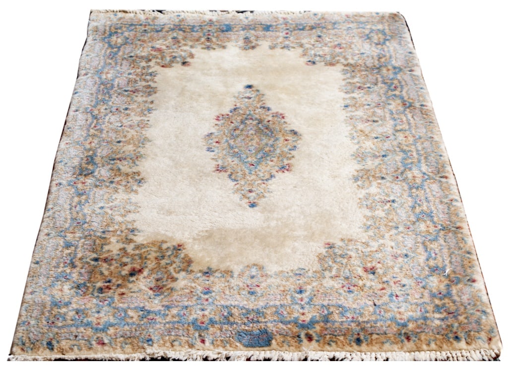 Kerman Beige & Blue Wool Rug, 4' 11" x 2' 11" (1 of 4)