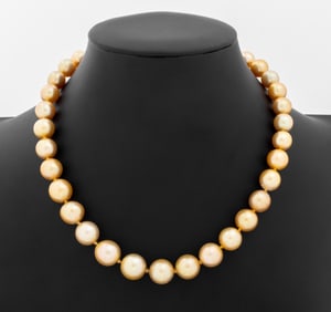 Golden South Sea Pearl Necklace 18K Diamond Clasp