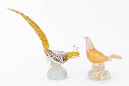 Murano Gold-Flecked Glass Bird Sculptures, 2