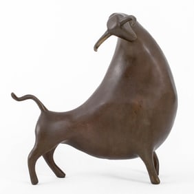 Botero Style Bronze Bull Sculpture