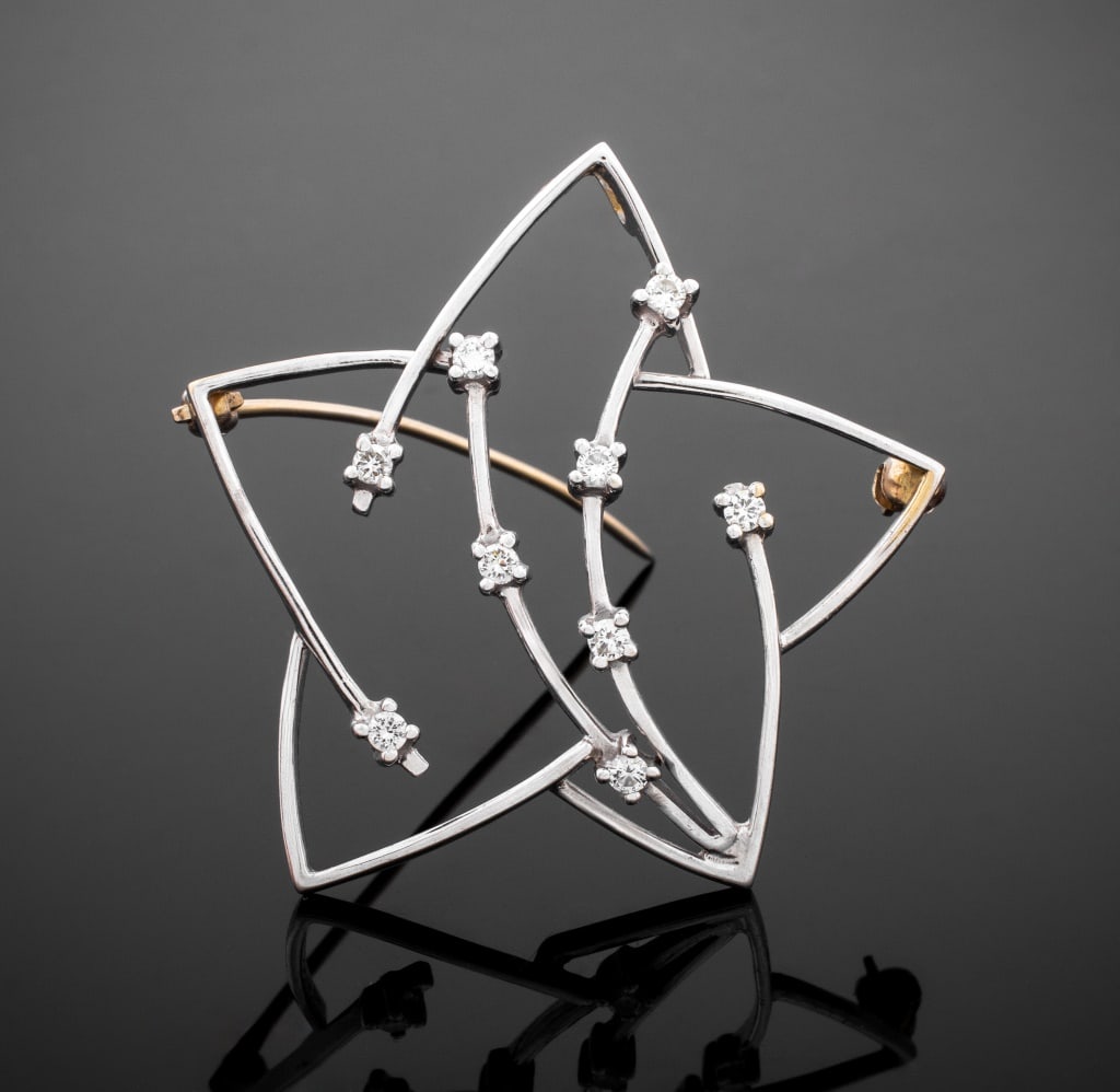 Italian 18K White Gold Diamond Star Pin Pendant (1 of 4)